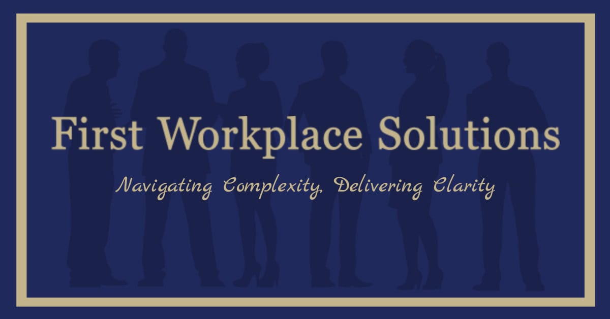 First Workplace Solutions logo with tagline - Navigating Complexity, Delivering Clarity